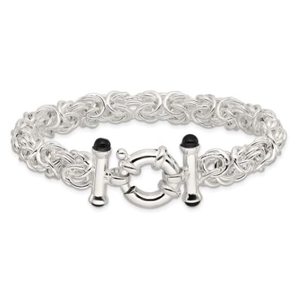 925 Solid Sterling Silver Black Onyx Byzantine Bracelet – 8" long- Brand New - Picture 1 of 7